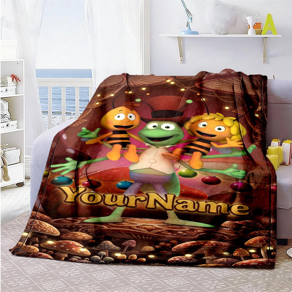Biene Maja Personalisierte Textdecke Mehrzweck-Anpassbare Decke Weich Warm Gemütlich Perfekt für Wohnkultur Stuhl Wohnzimmer Picknicks