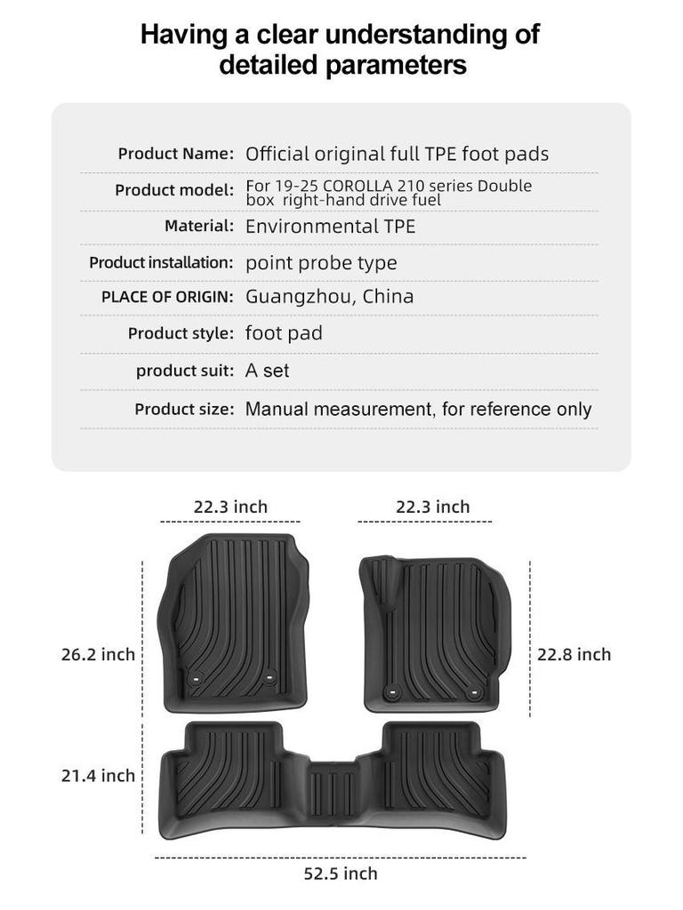 All-Weather TPE Floor Mats for 2019-2025 Toyota COROLLA 210 Series