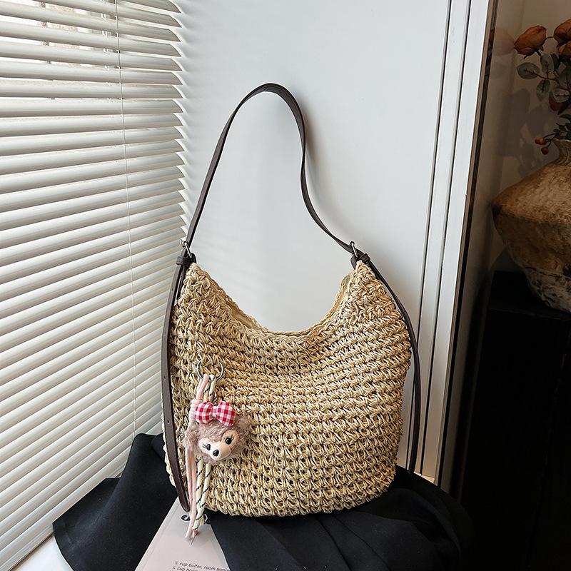 Large capacity woven straw bag women's summer new shoulder messenger bag seaside vacation wind beach bag