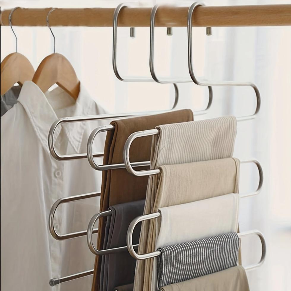 MultiFunctional Stainless Steel Trouser Hanger 5 Layers Pant Storage Cloth Rack S-type Non-slip Drying Rack Bathroom Organizer