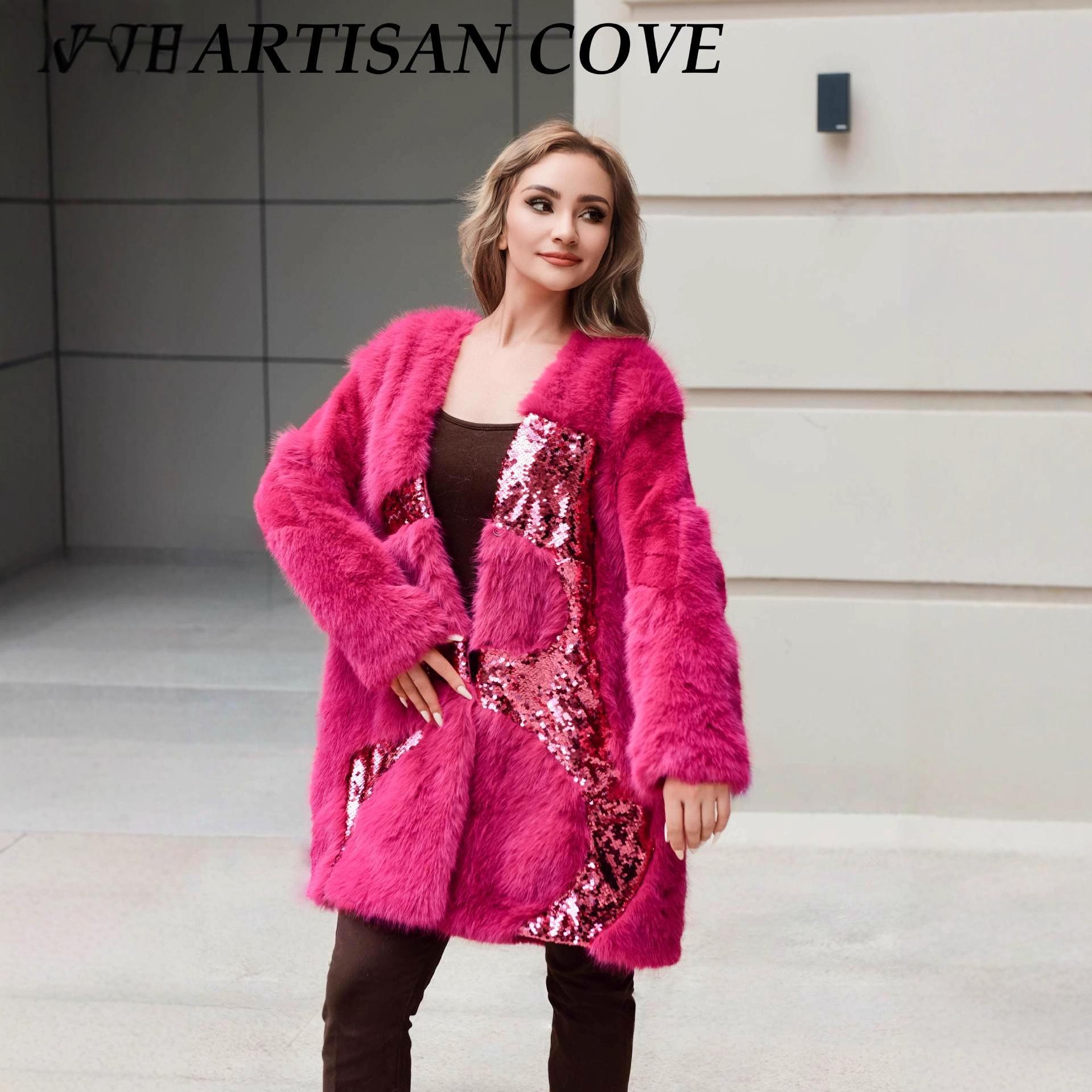 

Новая шуба европейского и американского стиля 2025 года One Size темно-розовый