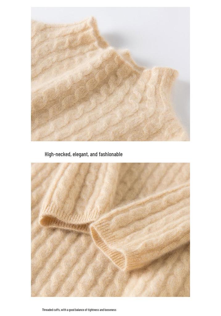 High-Neck Slim Fit Cashmere Knit Top: Elegant Solid Color Base Layer