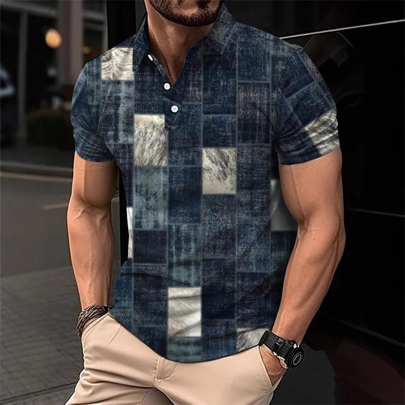 Mens Oversized Retro American Style Polo Shirt With 3D Digital Print Pique Cotton Breathable Comfortable Casual Wear