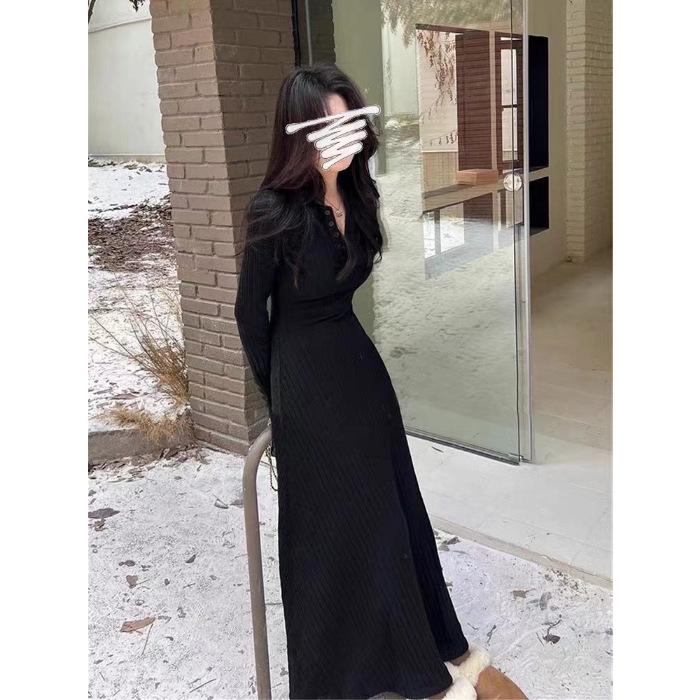 French Temperament Knitted Sweater Dress Women's Autumn and Winter New Coat with Bottom and Slim Skirt
