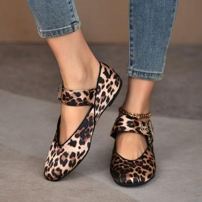 Nové jarní baleríny leopardí dámské boty Mary Janes trendy přezka volnočasové pohodlné baleríny dámské boty velká velikost 42