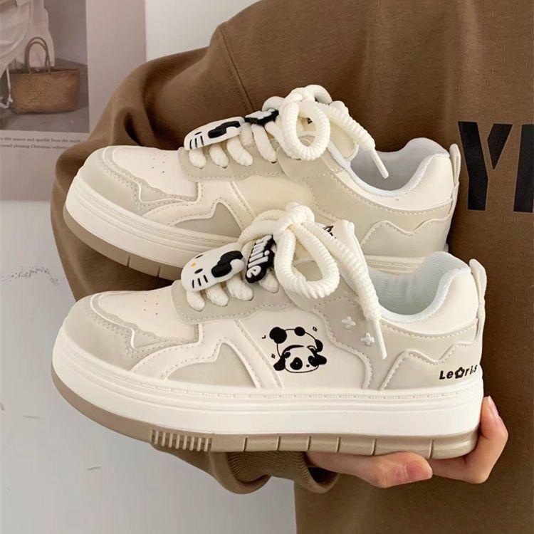 2025 Spring Niche Panda Black and White Ugly Cute Little White Shoes Children Platform Versatile Leisure Students Running Board Shoes Tide