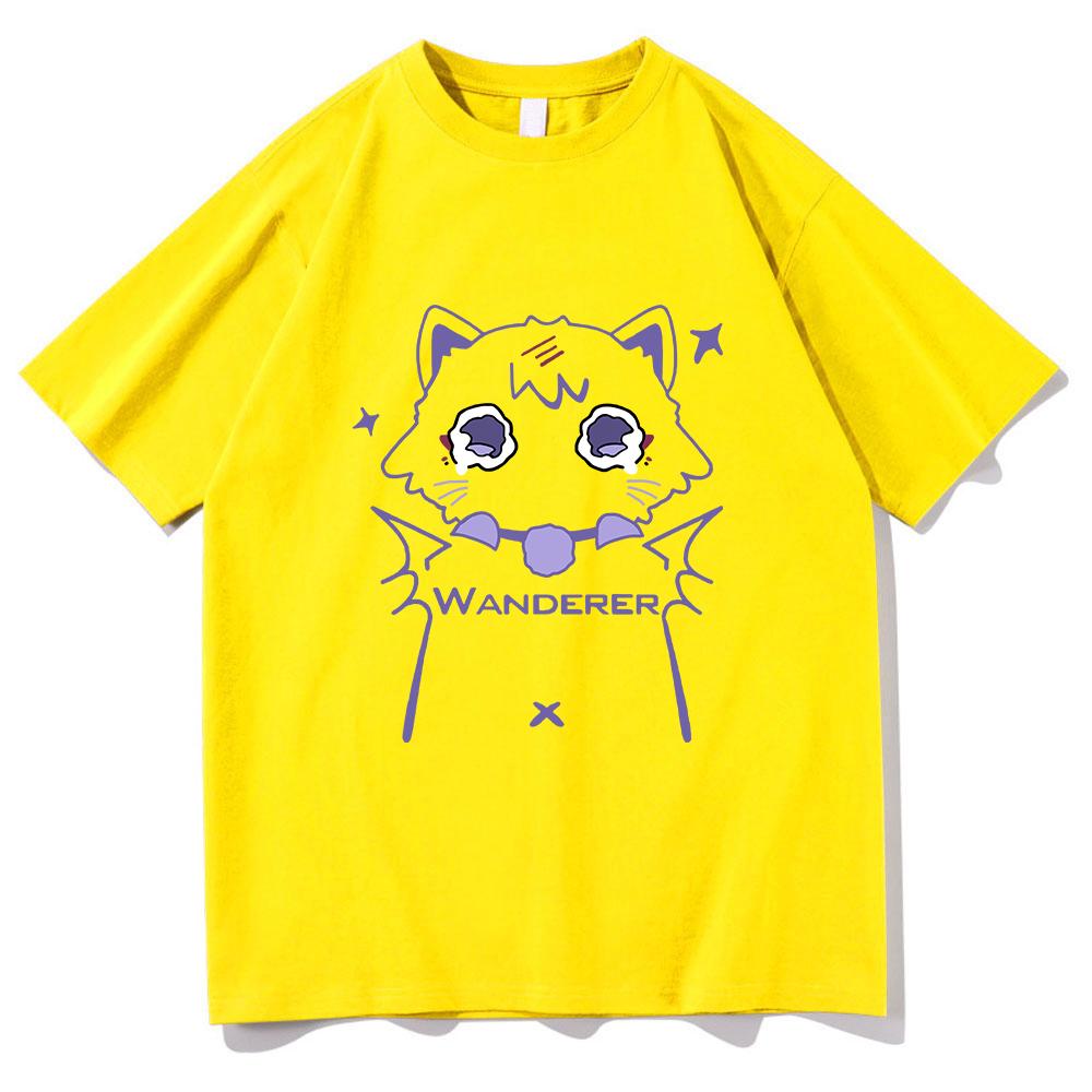 Genshin Impact Scaramouche Cat T Shirt Cute Fashion Men Aesthetic Graphic Wanderer Tshirt Unisex High Quality Cotton Tees Korea