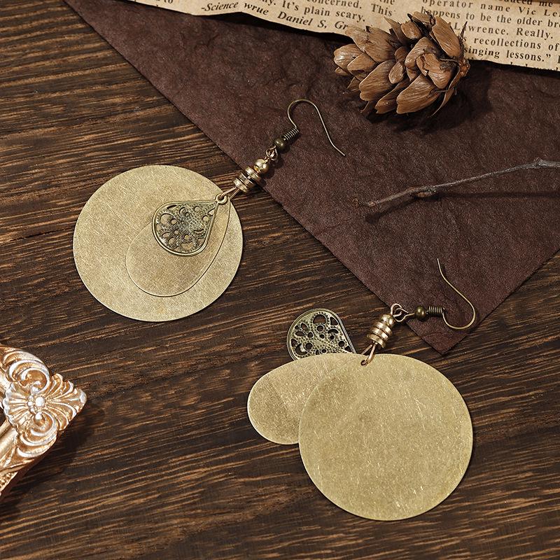 Bohemian Ethnic Style Carved Bronze Circle Earrings