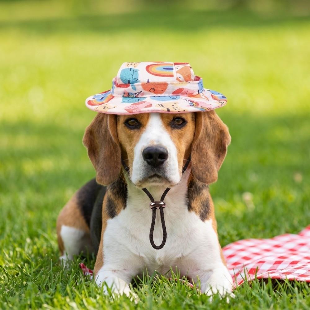 Cartoon Animal Dog Fisherman Hat Red Bow Breathable Dog Sunscreen Hat Adjustable Comfortable Pet Baseball Cap Outdoor Travel