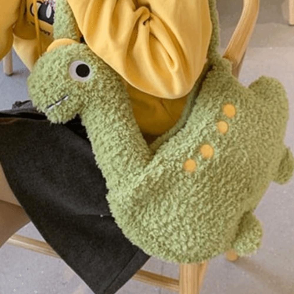 Zipper Long Neck Dinosaur Bag Plush Shoulder Bags Portable Cartoon Crossbody Bag  Streetwear