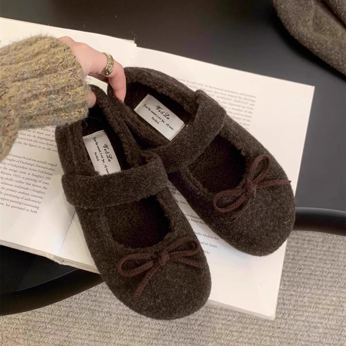 

Mao Mao shoes women wear in autumn and winter 2024 new round head beanie shoes bow versatile velvet warm cotton shoes single shoes 35 серый