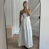 Tube top jurk Europees en Amerikaans zomer nieuw vakantie off-the-shoulder geplooide hoge taille lange jurk