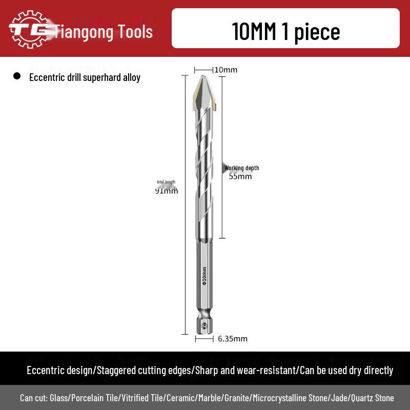 Eccentric Tile Drill Bit for Concrete, Cement, and Ceramic – Super Hard Alloy Triangle Impact.