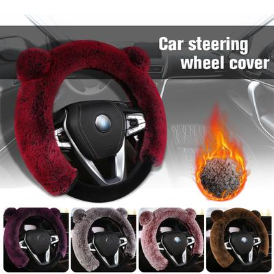 Universele Stuurwielhoes Cartoon Schattige Oorvorm Zacht Nep Konijnenbont Pluche Winter Auto Interieur Styling voor Vrouwen
