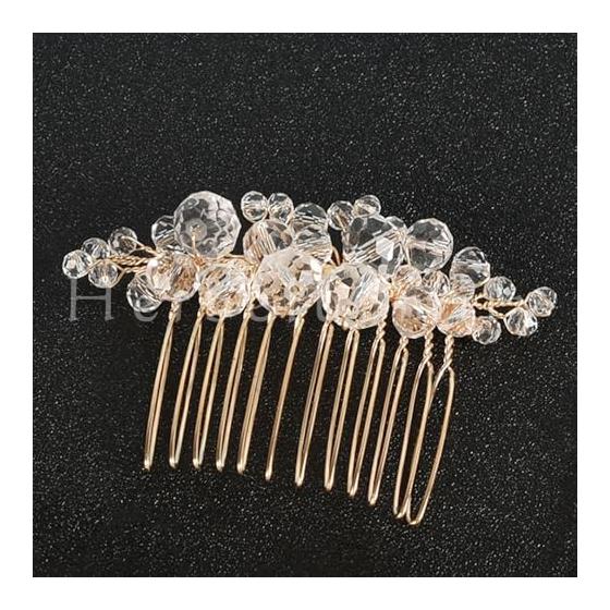 [Herbeluemily] Hair Accessories Set - Pearl Hair Pins for Weddings, Parties, and Formal Occasions (5-Piece Set, Clear x Gold, HM-0128-R10-CGD)