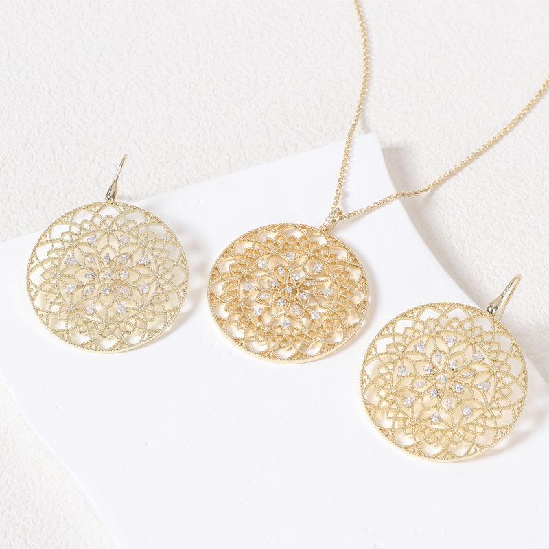 Ethnic Style Disc Earrings for Women Inlaid with Zircon Summer High-end Color-fading Necklace Jewelry Set