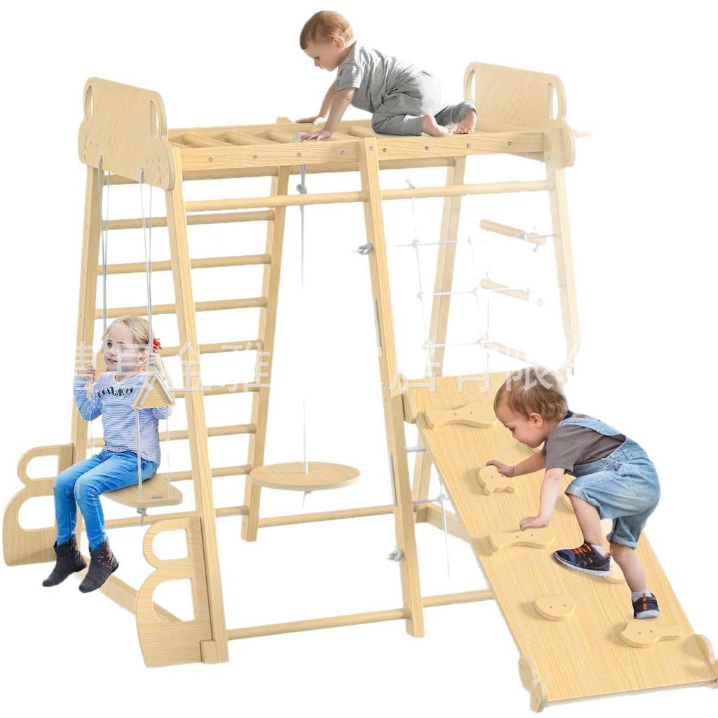 Wooden Indoor Children's Climbing Frame & Slide Set with Swing