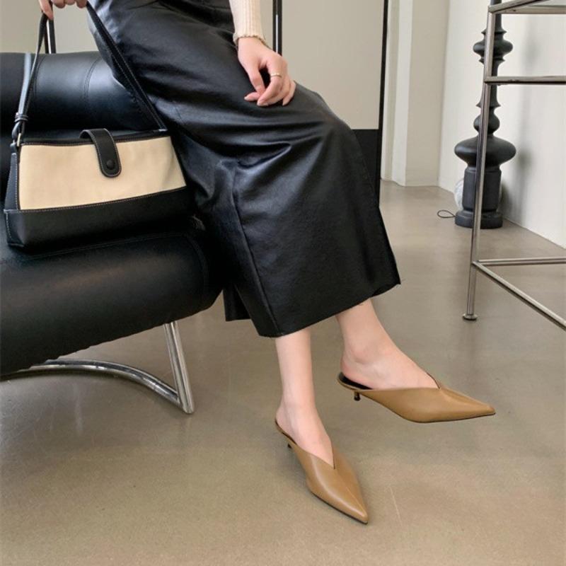 Fashion Women's Sandals New Versatile Slim Heeled Sandals Minimalist Design Luxurious High Heels Retro Daily Commuting Slippers