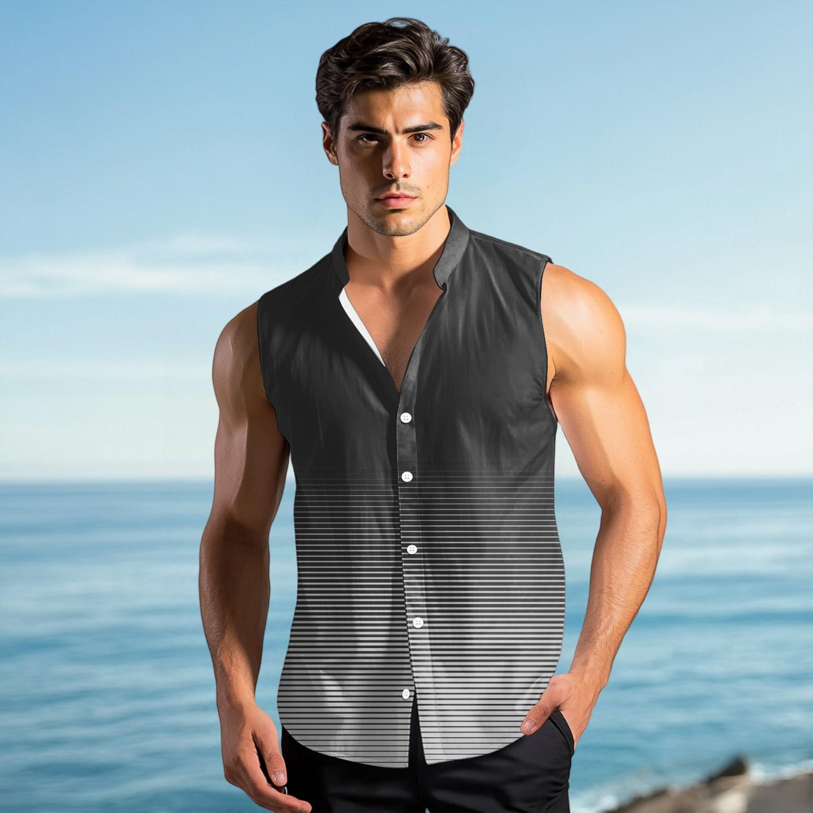 

Мужская модная рубашка без рукавов с лацканами на пуговицах и жилеткой XXXL