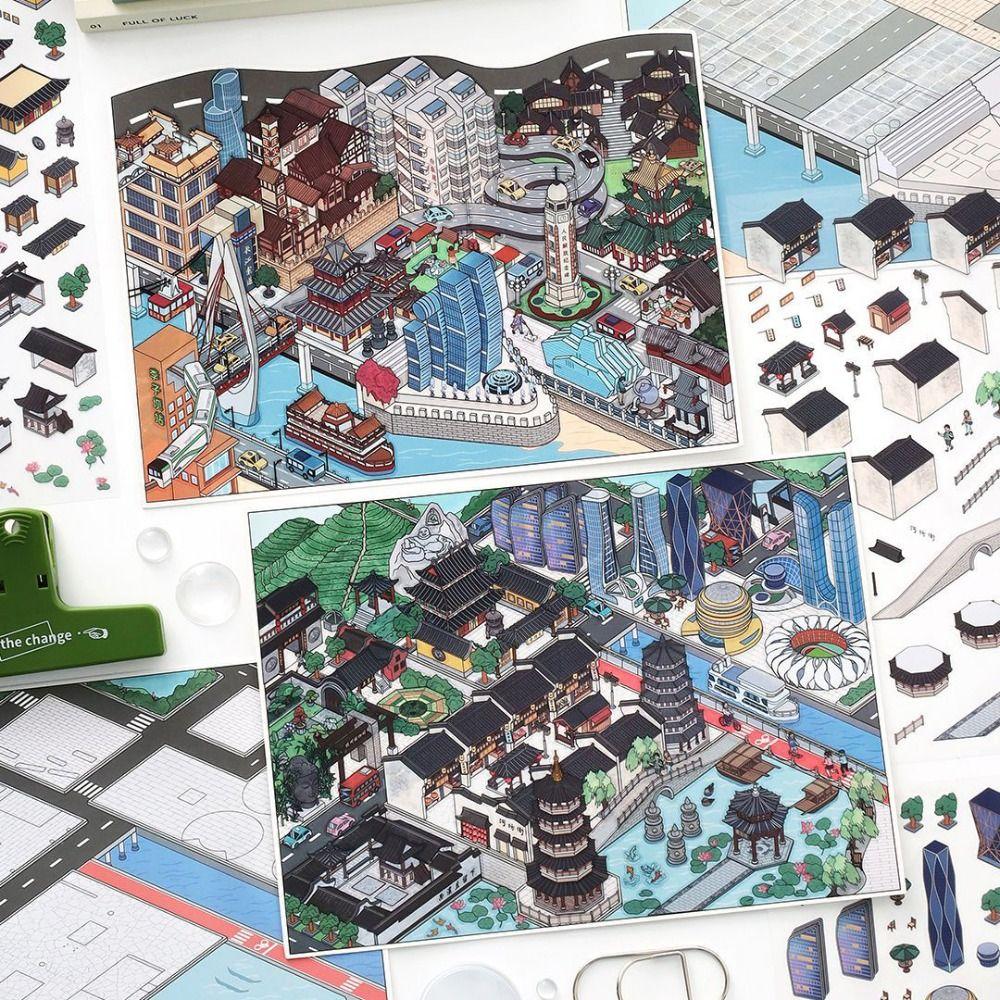 Creative Today's Business Series Miniature Scene Sticker Life Microcosm DIY Landscape Sticker Book Gift PET Cabin Scene Sticker