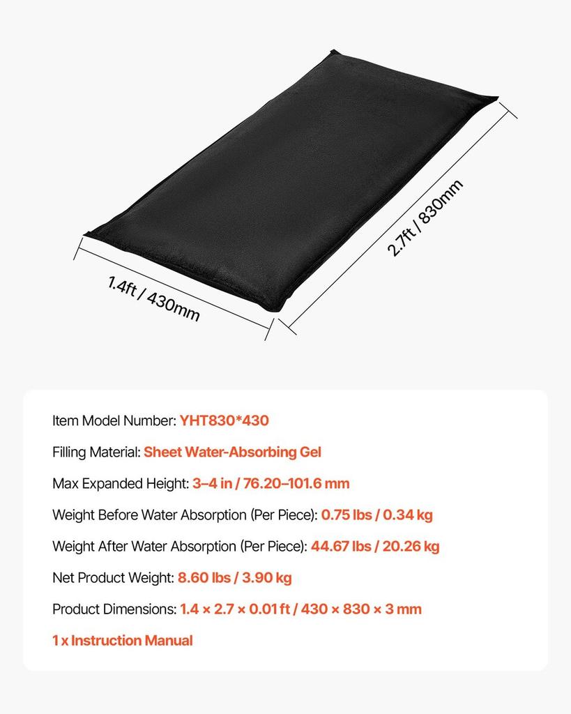Flood Barrier, 10 Pack, 430 x 830 mm Flood Bags with Bucket, Reusable Water Absorbent Barrier Activated by Water, Sandless Sandbags Blockage, Flooding