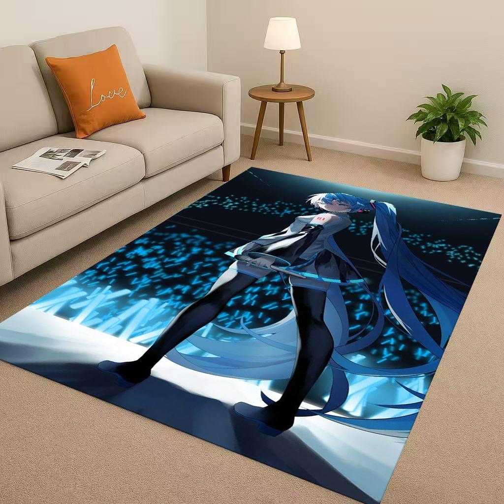 3D Kawaii M MIKU Music Cartoon Girl Living Room Non Slip Area Rug Carpet for Bedroom Playroom Sofa,Easy Clean Home Decor Doormat
