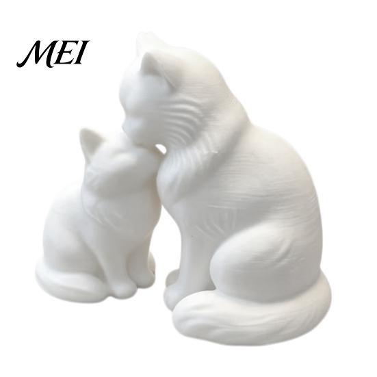 Minimalist Desk Accessories 3D Printed Cat Figurine, Cute Mother And Baby Kitten Statue, Weighted Desktop Figurine Animal Ornament for Home, белый