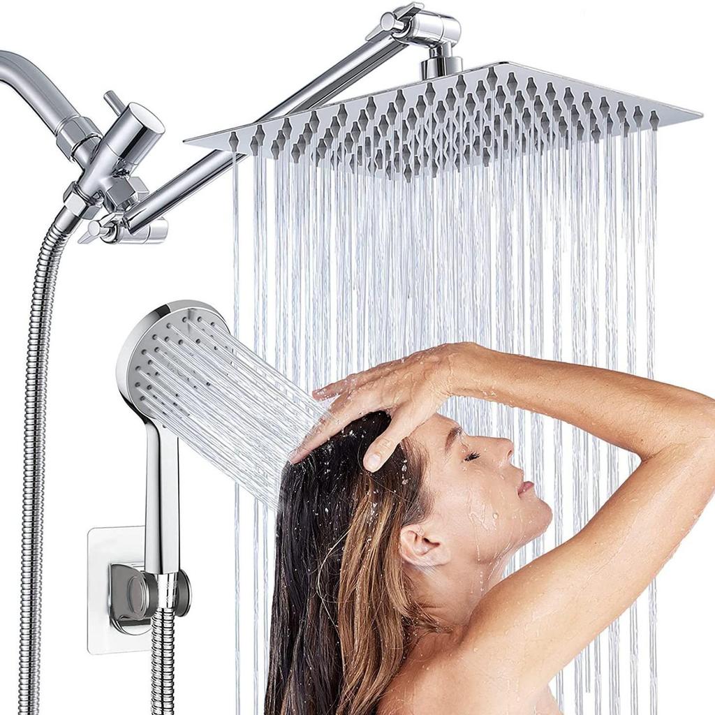 Electroplated Stainless Steel Shower Set with Adjustable Arm and Handheld Multi-functional Shower Head.