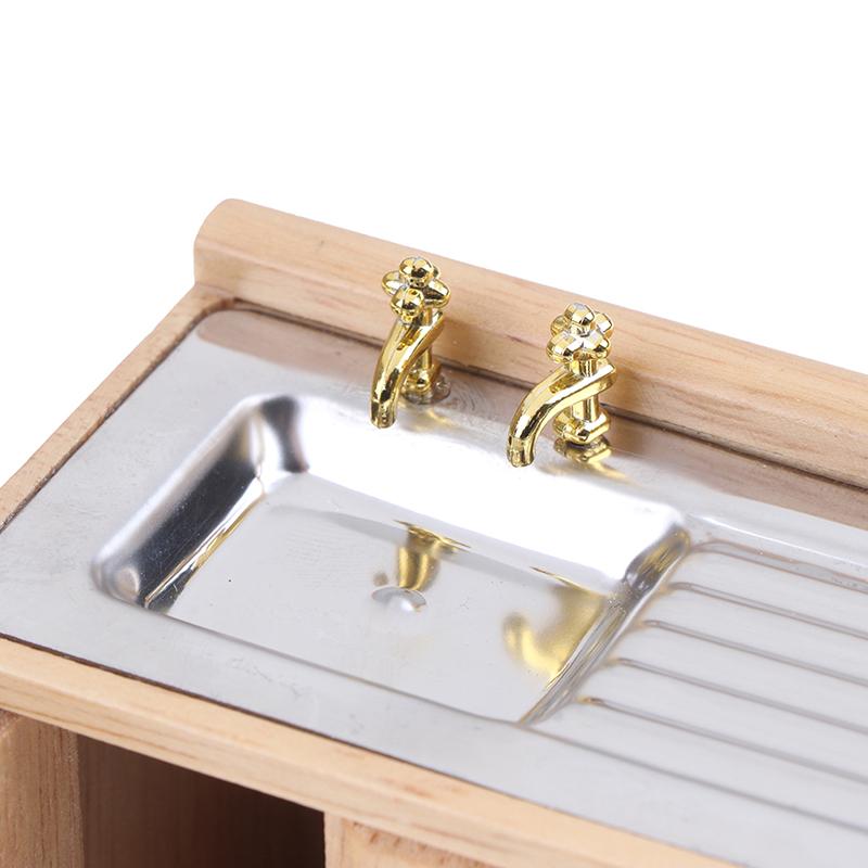 Wooden Wash Basin Cabinet With Hand Sink Miniature Furniture Toys For 1/12 Dollhouse Bathroom Kitchen Decoration