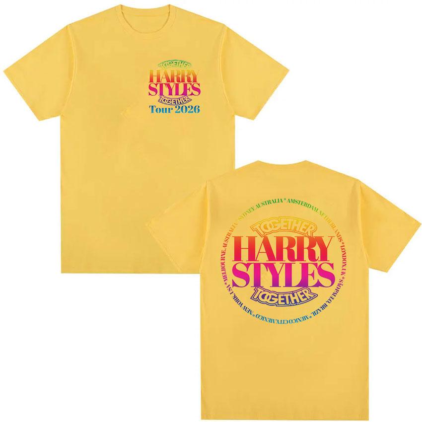 Harry Styles Together Tour 2026 Summer Luxury Fashion Mens Round Neck Cotton Tshirt Harajuku Retro Clothing Oversized Tshirt S