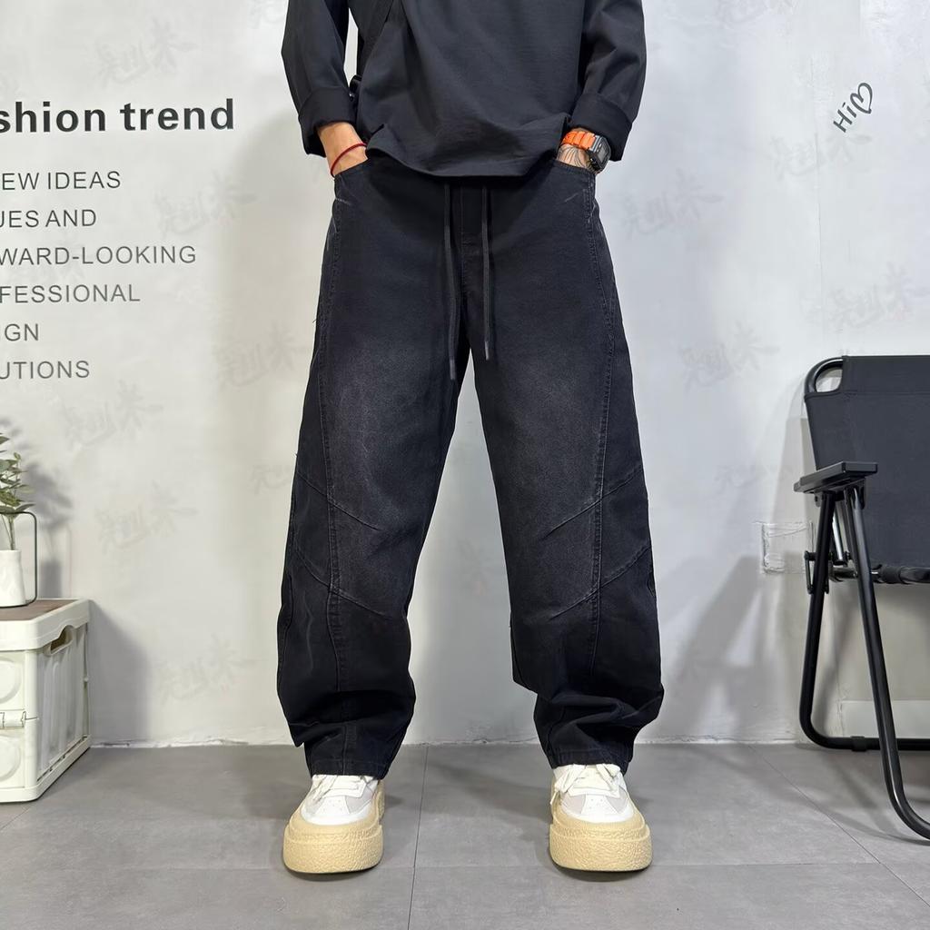 JYL Mens Jeans Autumn Winter New Loose Teen Straight American Fashion Cargo Denim