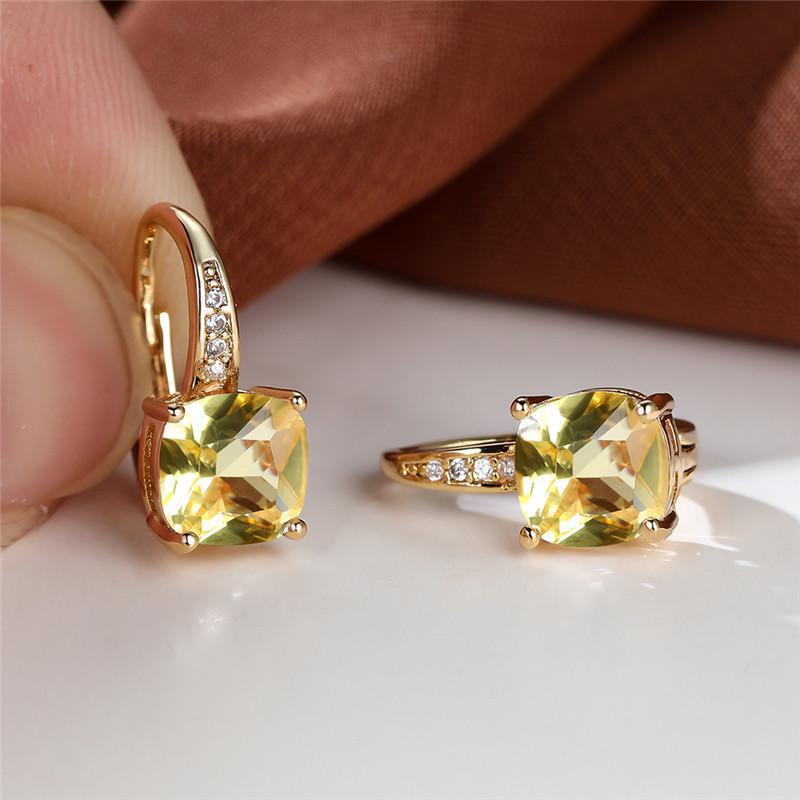 Rainbow Zircon Hoop Earrings Multicolor Crystal Square Stone Earrings Vintage Gold Color Wedding Earrings for Women Party