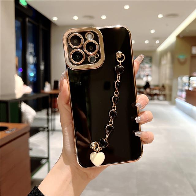 

Роскошный позолоченный чехол-браслет с сердечком для iPhone 14 13 12 11 Pro Max XR X 7 8Plus SE2 SE3, защитный силиконовый чехол для камеры For iPhone 13 Pro