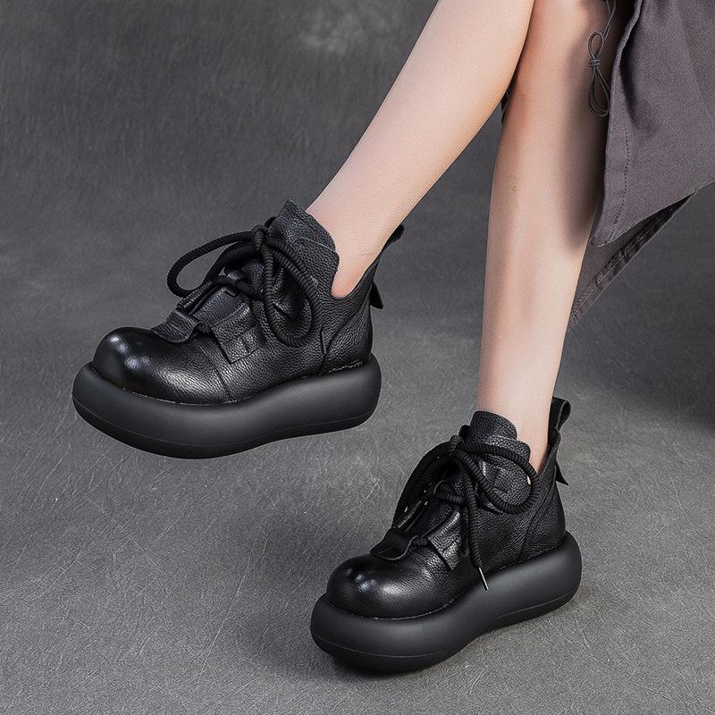 Fashion GKTINOO Round Toe Short Boots 2025 Autumn Winter Thick Soled Genuine Leather Zip Big Toe Women Soft Sole Platform Shoes