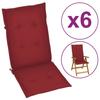 Day and Night - Day and Night High Back Garden Chair Cushion 6 Pcs Red Fabric 120x50x3 Cm