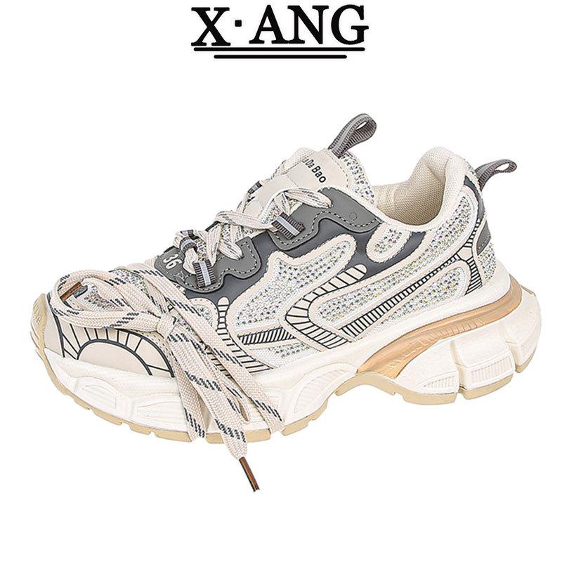 

Туфли Paris со стразами, весна-лето 2025, новые, на толстой подошве, увеличивающие рост, из сетки, повседневные спортивные туфли, женские туфли Ankola красного цвета 40