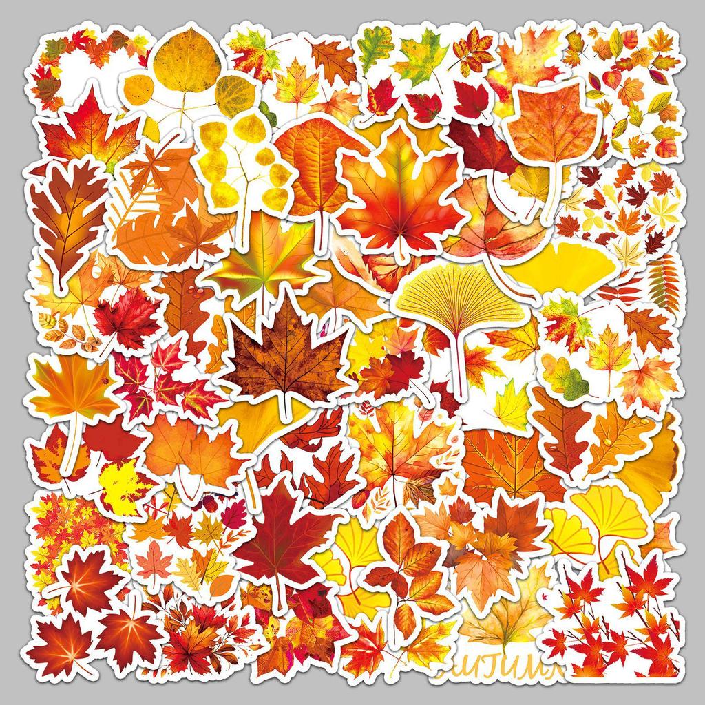 50 Sheets of Autumn Leaf Cartoon Stickers - Waterproof and Decorative for Computers, Phones, Planners