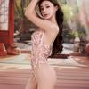 See-through Mesh Erotic Lingerie With Leg Loops Waistband Gathered Lingerie
