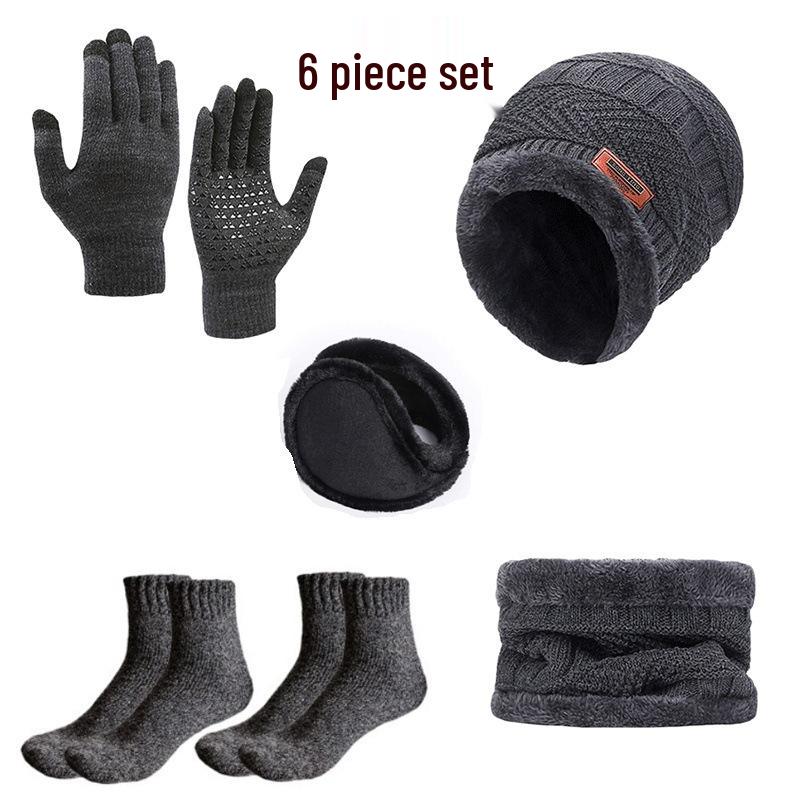 

Unisex 6-Piece Winter Set: Knitted Wool Hat, Scarf, Touchscreen Gloves, Non-slip Socks