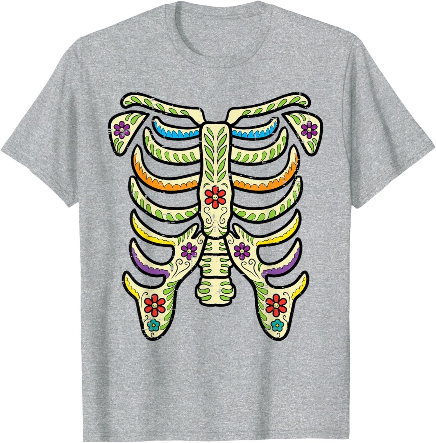 

Sugar Skull Skeleton Rib Halloween Costume Day Unisex T-Shirt 5XL різнокольоровий