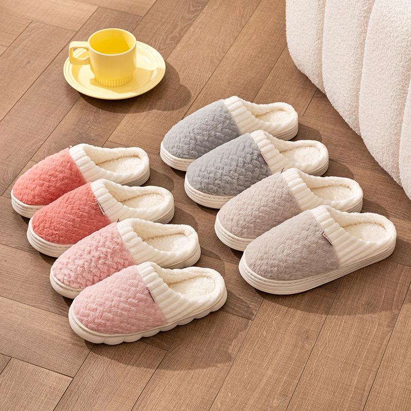 Cotton slippers autumn and winter outdoor home couple warm plush thickened fluffy slippers shoes