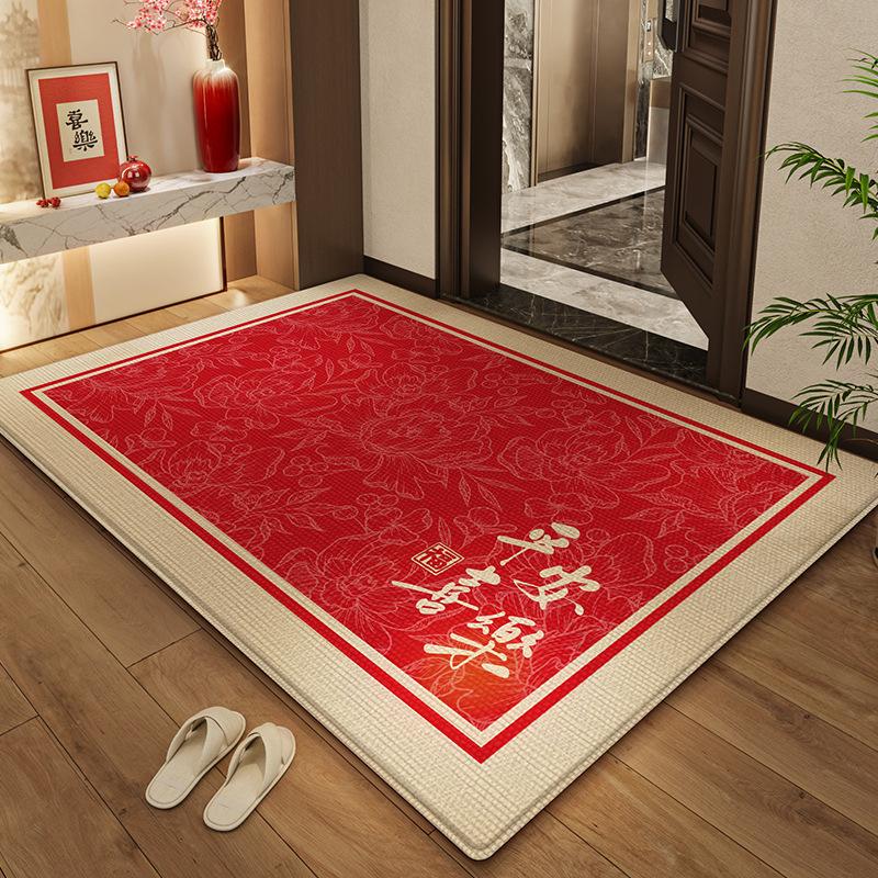 Chinese-style Red Festive Floor Mat for Entry Door, Stain-resistant, Household Scraping and Dust Removal, Kennel Velvet Balcony Non-slip Carpet