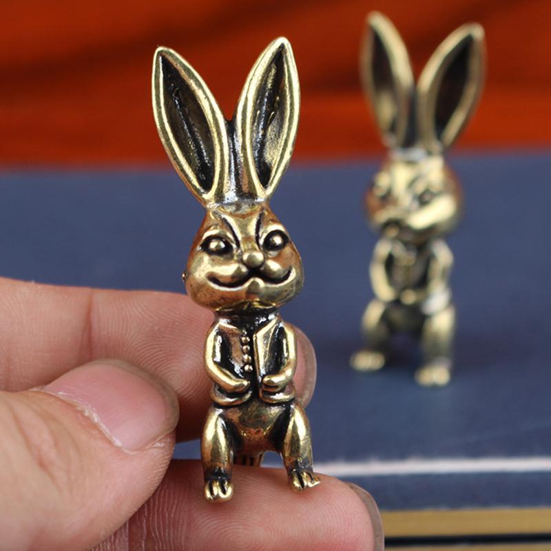 Niedliche Messingstatue Kaninchen im Vintage-Stil Kaninchenfigur Feng Shui Landschaftsbau Heim Schreibtisch Büro Regal Ornament Osterdekoration