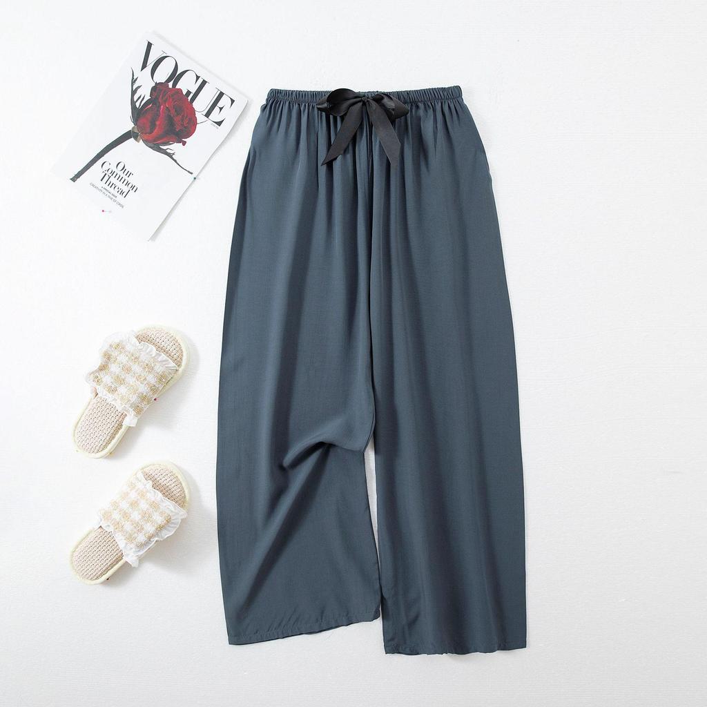 Women's Cotton-Silk Cartoon Pajama Pants, Summer Thin, Black & White Wide-Leg, Plus Size, Outdoor Beach Wear.