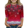 Christmas Day Print Tops For Youth Girls 4-11 Years Round Neck 3/4 Sleeves T-Shirts Trendy Tops Outfit Tees