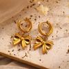 Stainless Steel Bowknot Hoop Huggie Earrings For Women Fashion Gold Color Hollow Bow Tie Drop Earrings Waterproof Jewelry Gifts