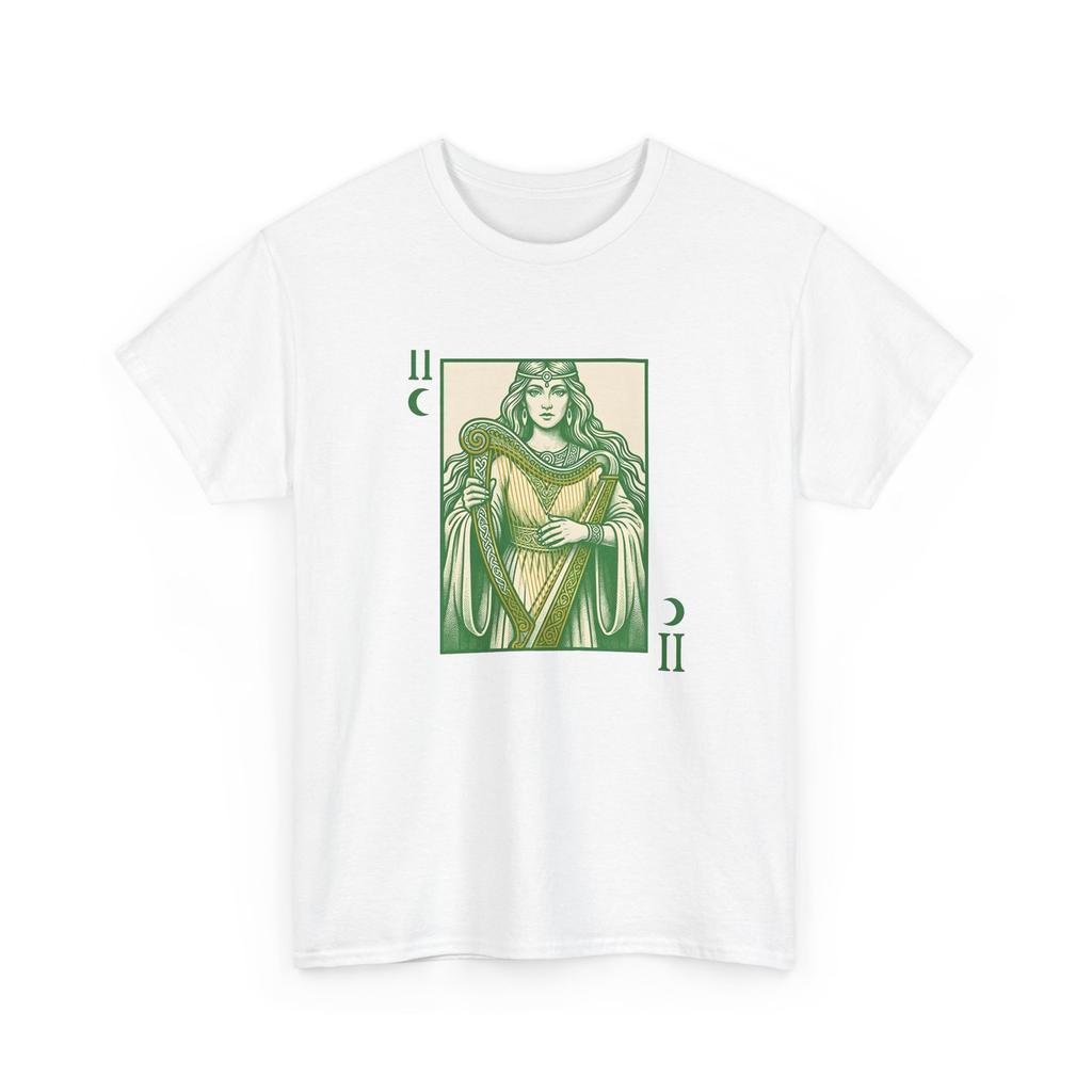 Celtic Goddess Harp Shirt St. Patrick's Day Myth Gift Women Hand Drawn Tee Harp