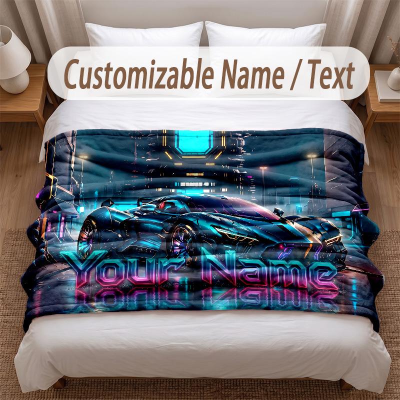 Neon Abstract Theme Soft Blanket Personalized Custom Name Text Print Warm Blanket Home Sofa Bedroom Decor