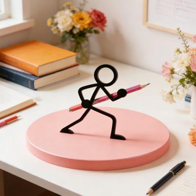 Portapenne Stampato 3D Nero Figure Stilizzate Espositore per Penne Guerrieri Stickmen Organizzatore per Matite per Casa Ufficio Accessorio da Scrivania