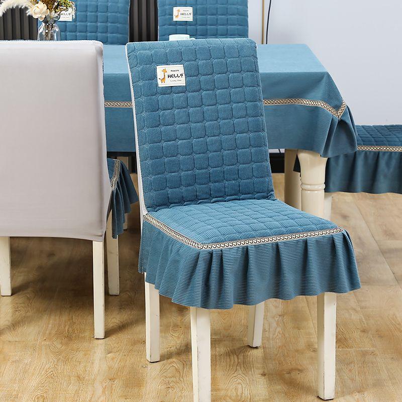 

Chair Cover Cover All-Inclusive Chinese Style Dining Chair Cover Seat Cushion Chair Cover Dining Table Fabric Elastic Siamese Bench Protective Cover Blue-Minimalist 130*180 rectangular tablecloth